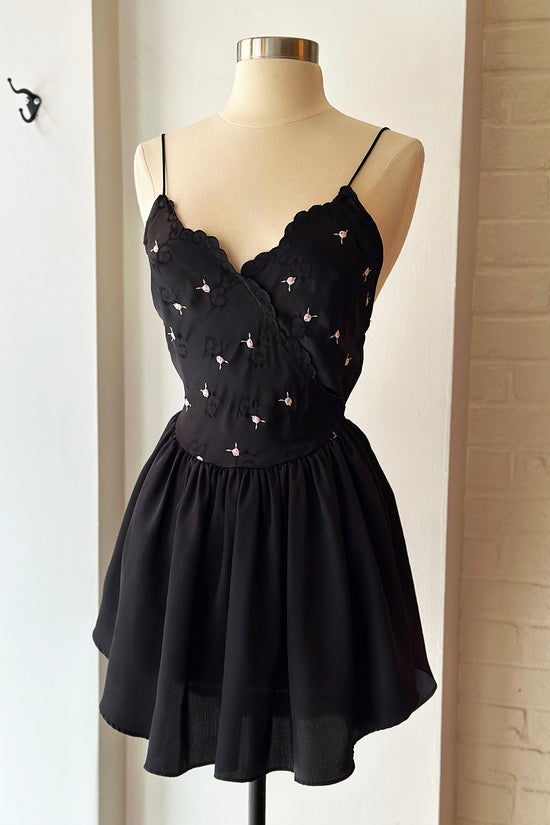 Rare Vintage Christian Dior Black Rose Embroidered Mini Slip Dress