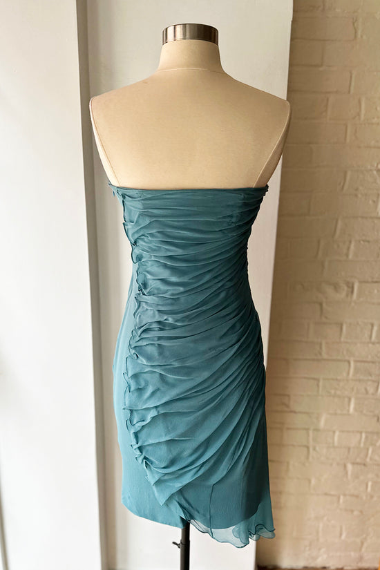 Rare Vintage Shawn Ray Fons Bleu Silk Chiffon Asymmetric Bustier Dress