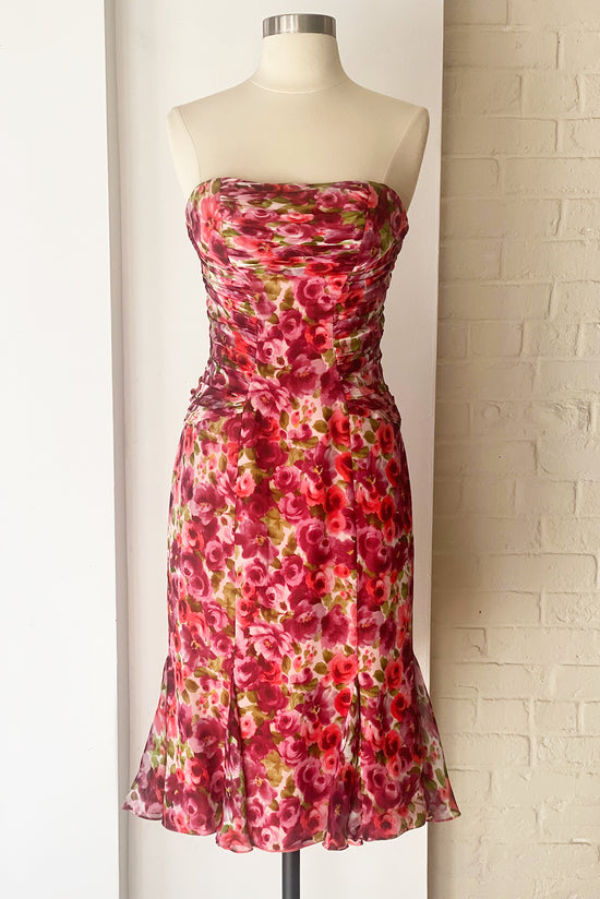 Rare Vintage Shawn Ray Fons Silk Floral Bustier Dress