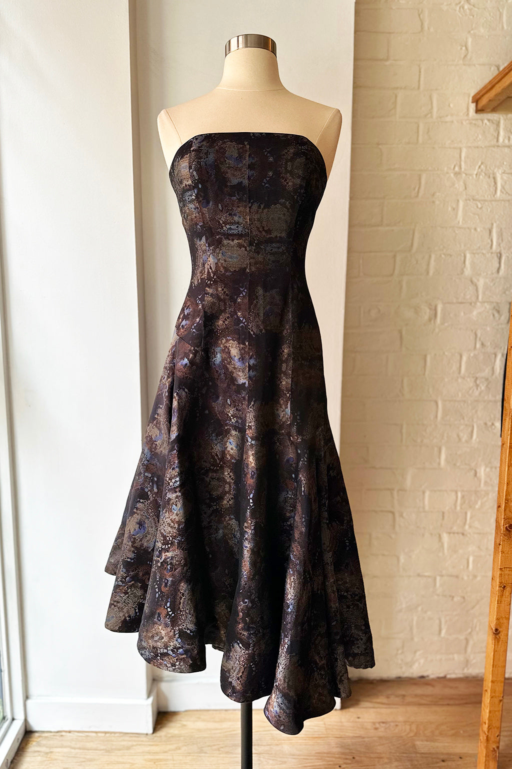 Rare Vintage Shawn Ray Fons Silk Jacquard Strapless Dress