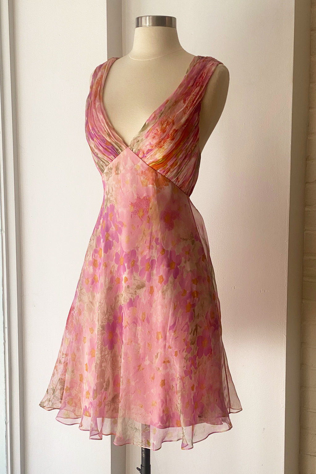 Rare Vintage Shawn Ray Fons Silk Watercolor Floral Dress