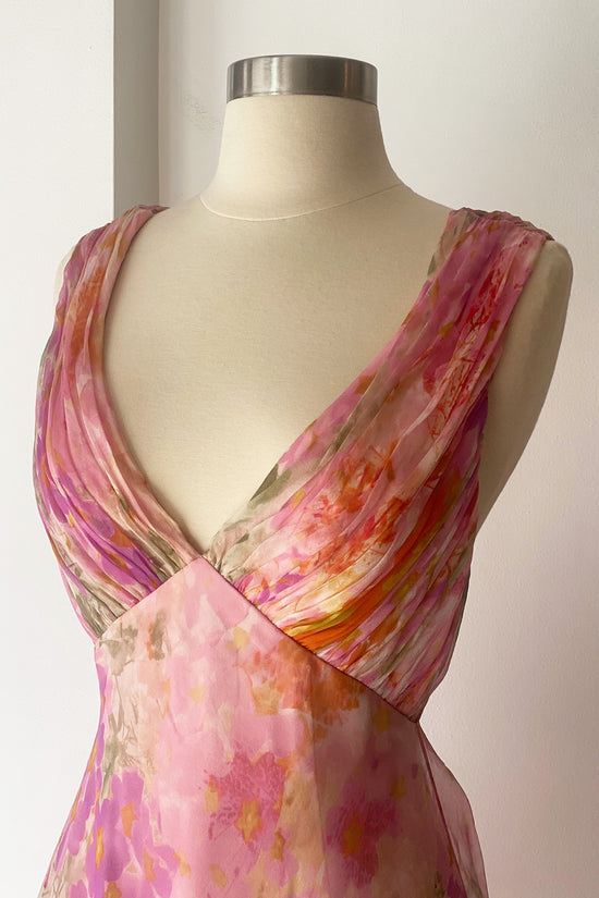 Rare Vintage Shawn Ray Fons Silk Watercolor Floral Dress