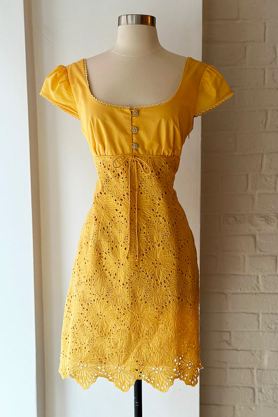 Vintage Y2K Daffodil Eyelet Babydoll Dress