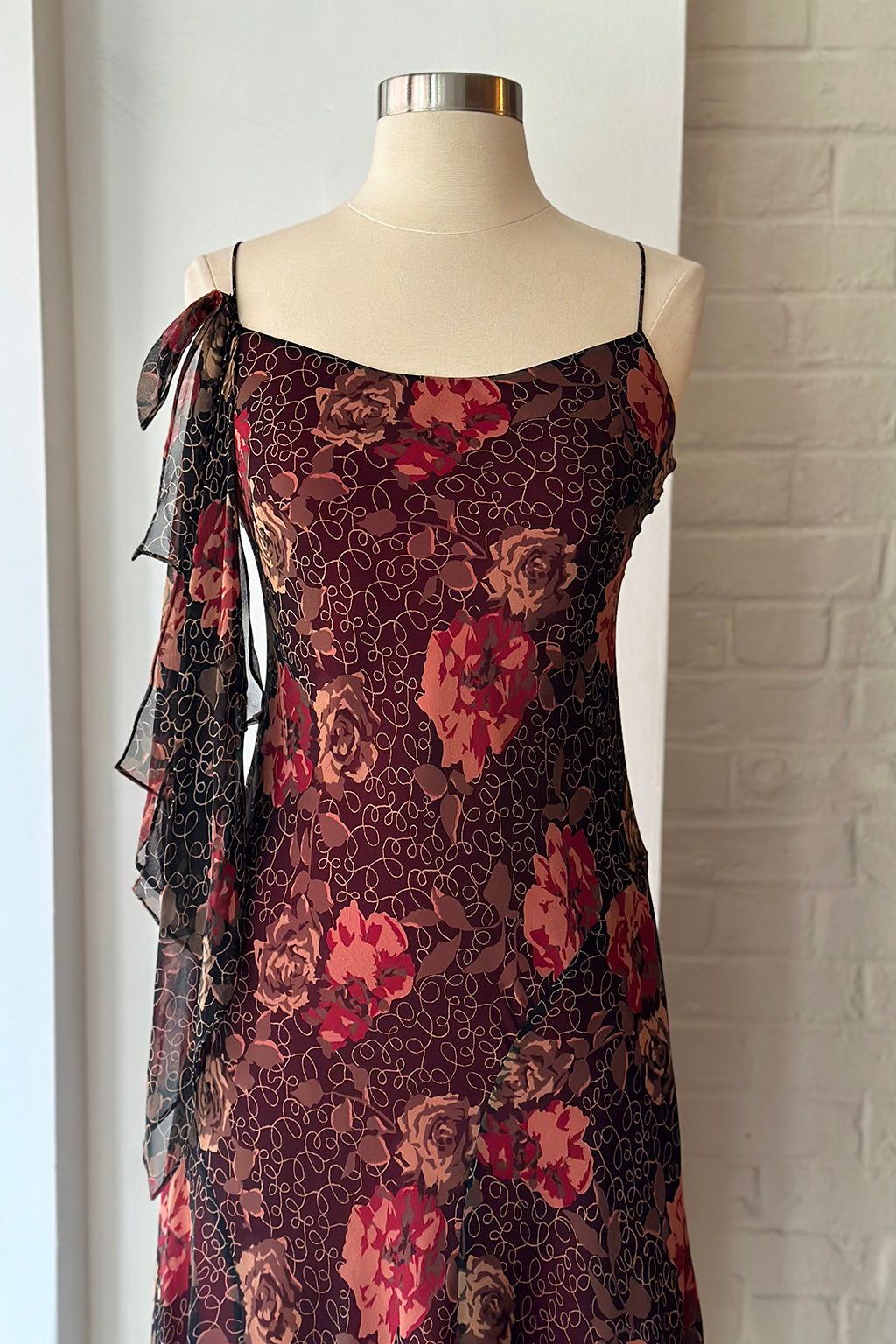 Load image into Gallery viewer, Vintage 90s Silk Rose Asymmetric Slip Dress
