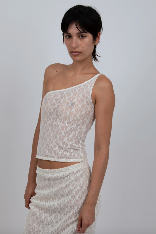 Load image into Gallery viewer, Buci One Shoulder Top Deadstock White Lace
