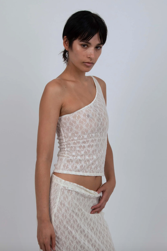 Buci One Shoulder Top Deadstock White Lace