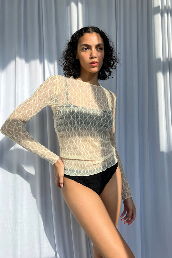 Find Me Now Geo Lace Crew Long Sleeve Top Off White