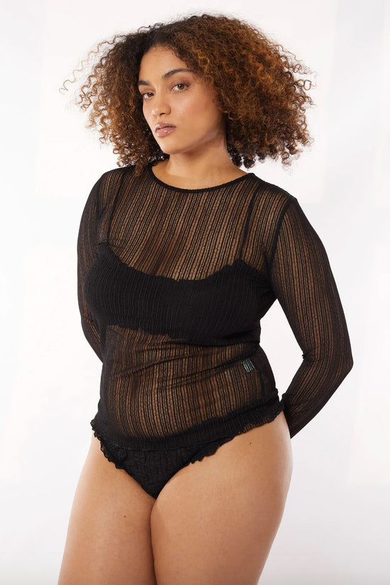 Find Me Now Ribbed Mesh Crew Long Sleeve Top Black