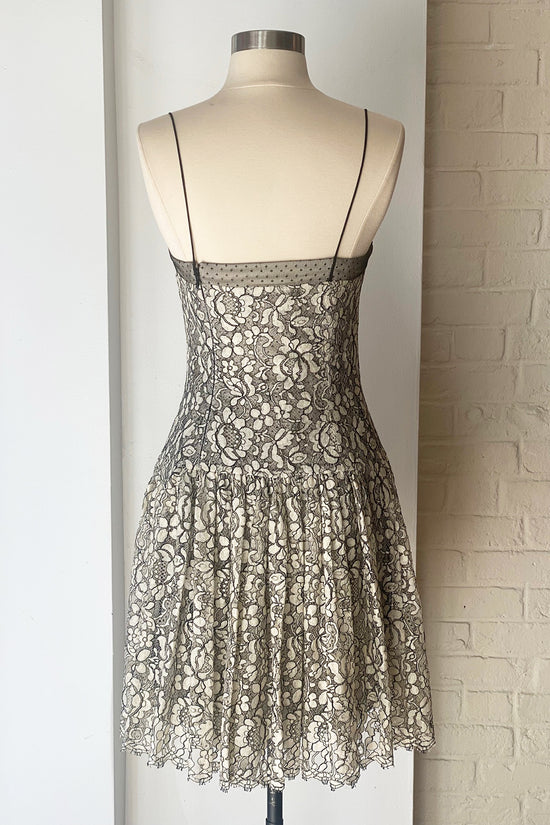 Rare Vintage Shawn Ray Fons Lace Pont d'Esprit & Silk Mini Dress