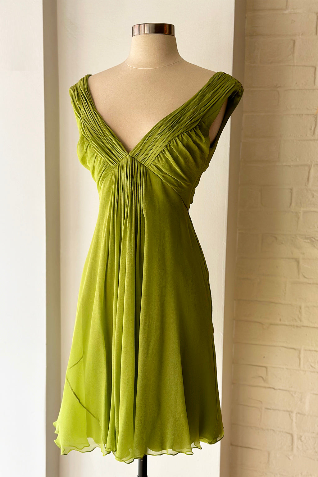 Rare Vintage Shawn Ray Fons 2006 Lime Silk Chiffon Dress