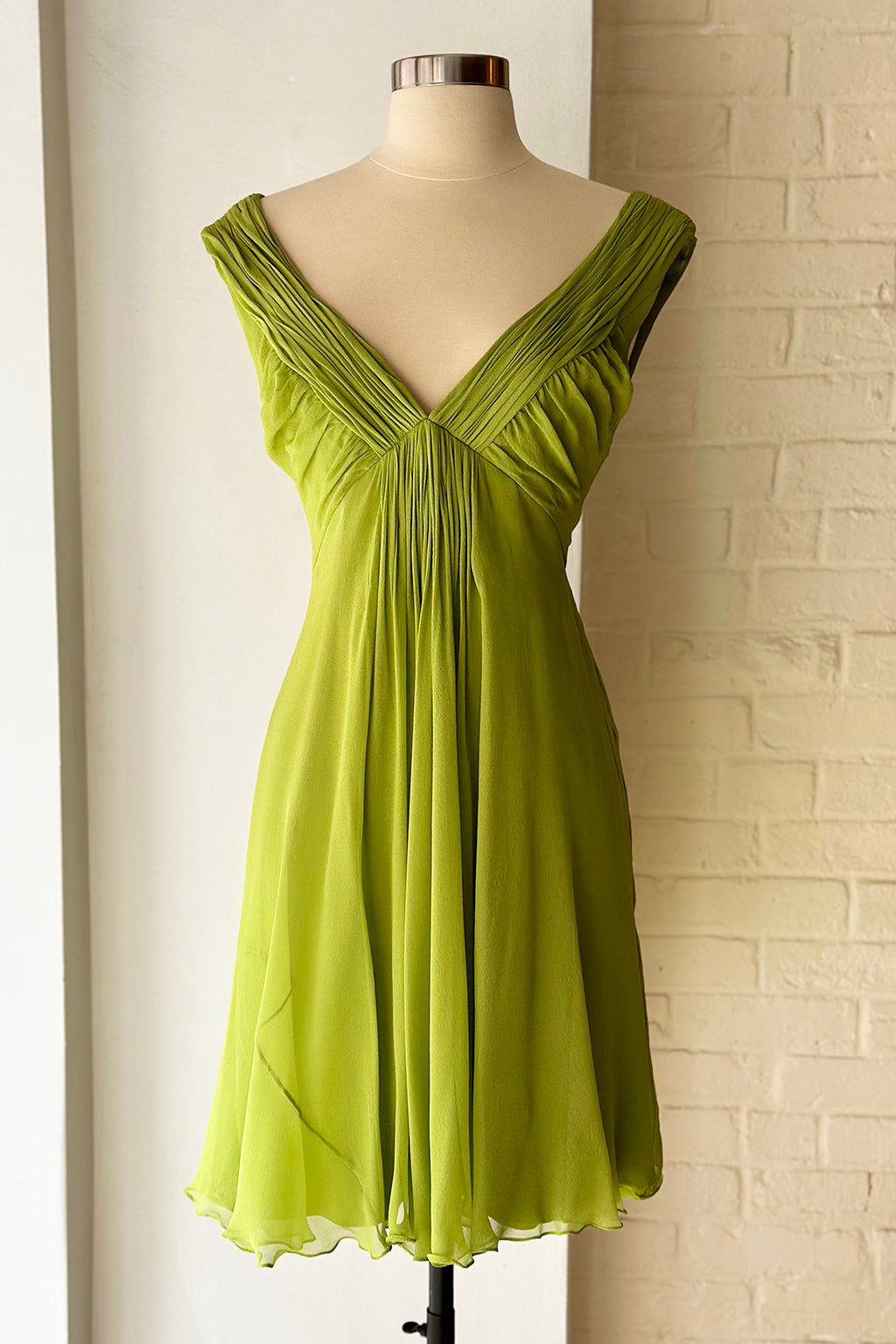 Rare Vintage Shawn Ray Fons 2006 Lime Silk Chiffon Dress