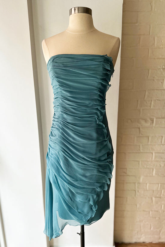 Rare Vintage Shawn Ray Fons Bleu Silk Chiffon Asymmetric Bustier Dress