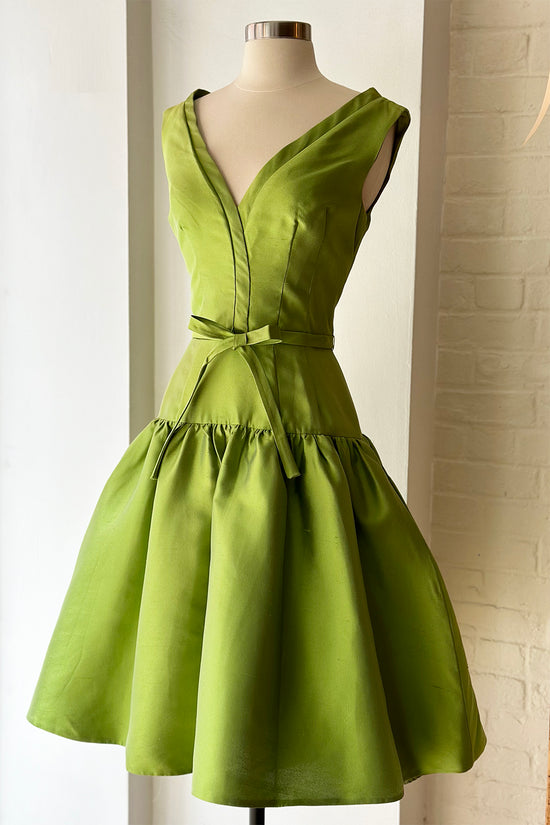 Rare Vintage Shawn Ray Fons Breakfast at Tiffany's Green Silk Faille Dress