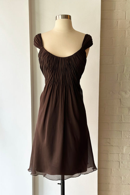 Rare Vintage Shawn Ray Fons Chocolate Silk Chiffon Midi Dress