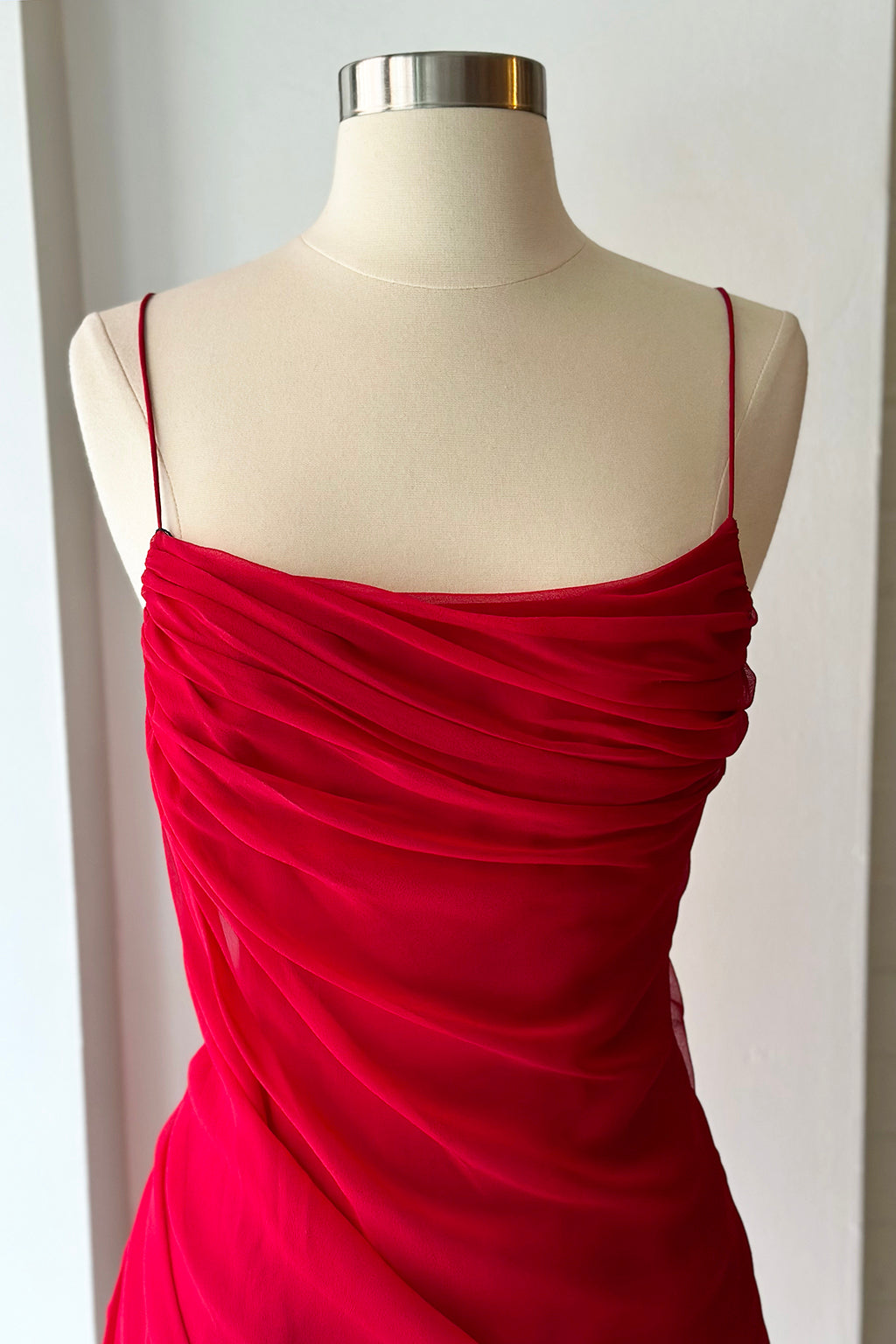 Rare Vintage Shawn Ray Fons Red Silk Chiffon Draped Slip Dress