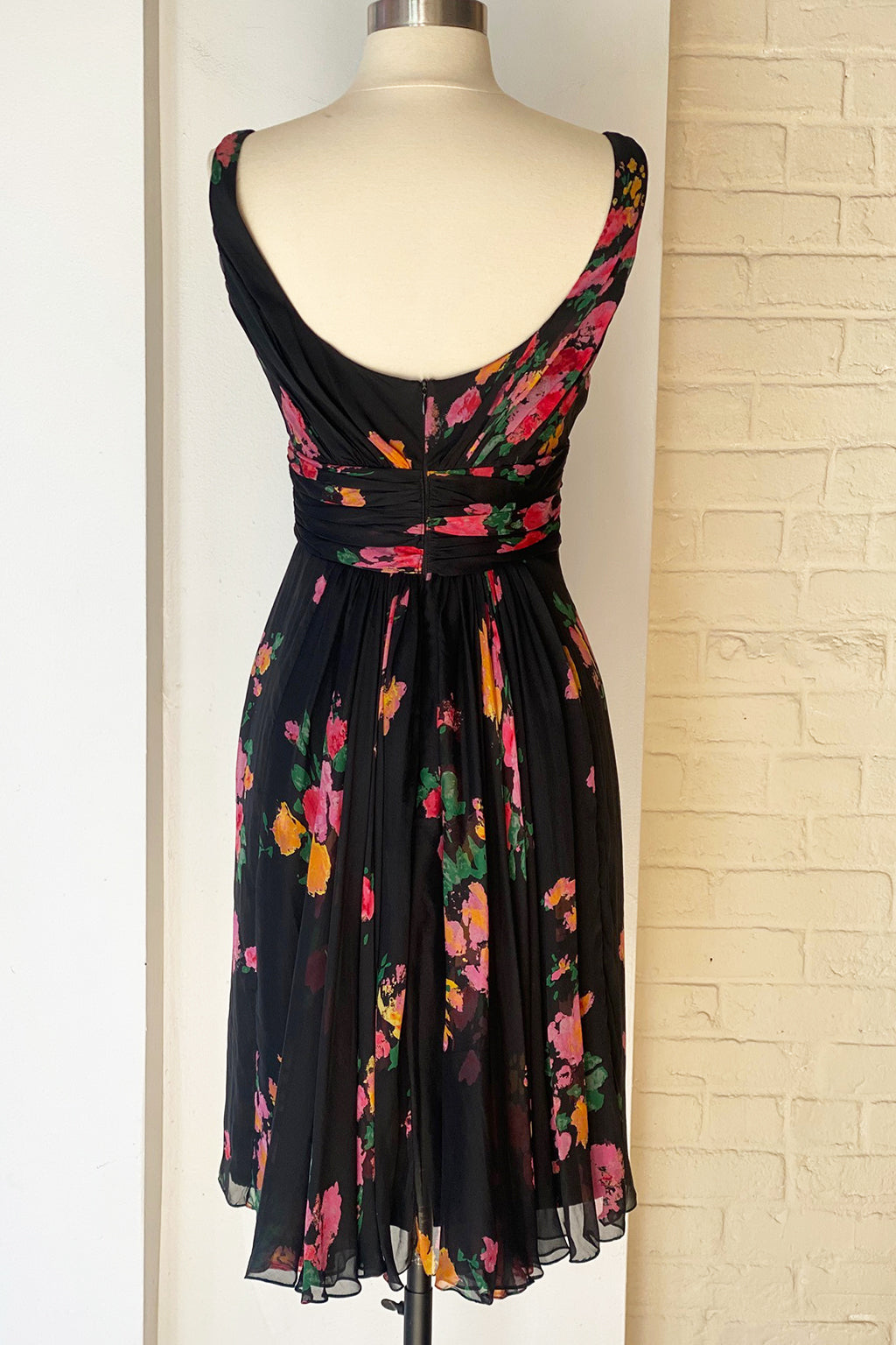 Load image into Gallery viewer, Rare Vintage Shawn Ray Fons Silk Black Floral Dress
