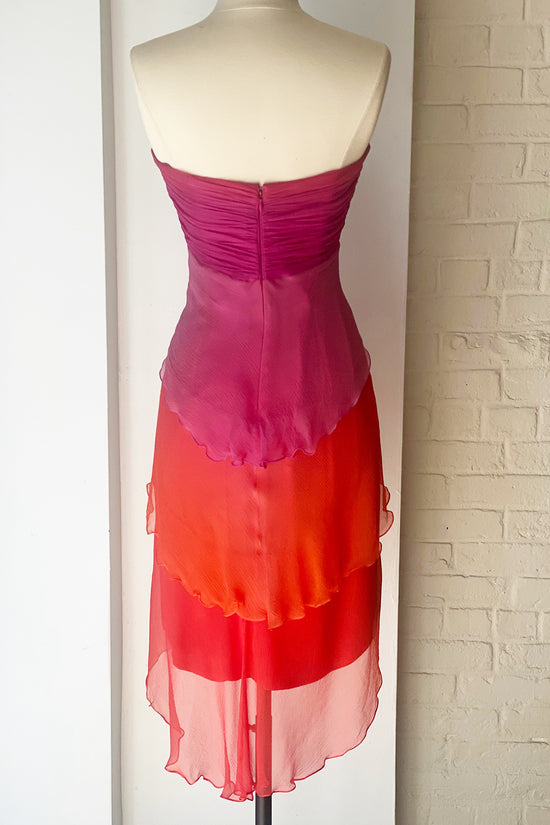 Load image into Gallery viewer, Rare Vintage Shawn Ray Fons Silk Chiffon Tulip Dress Blood Orange

