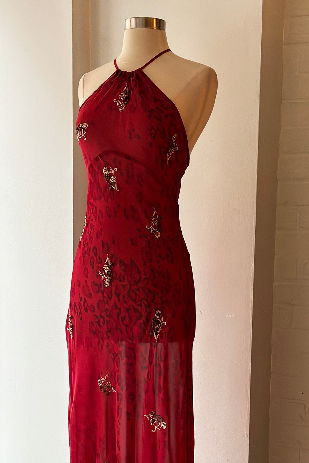 Vintage 2000 Deadstock Rare Victoria's Secret Red Silk Embroidered Dress w/ Hanger