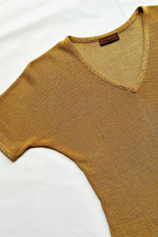 Load image into Gallery viewer, Vintage 70s Yves Saint Laurent Gold Metallic Knit Tee
