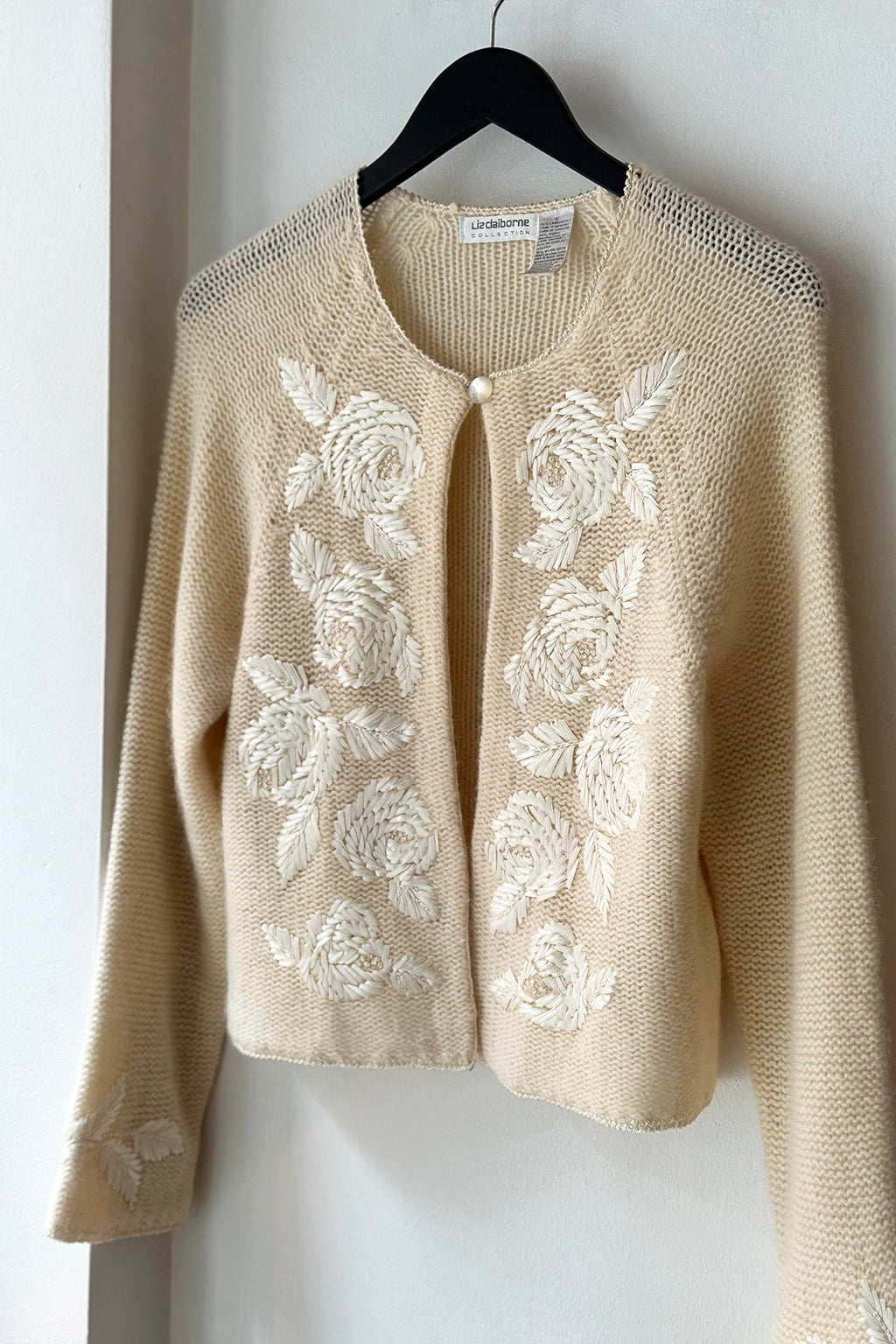 Vintage 90s Angora & Wool Floral Embroidered Cardi