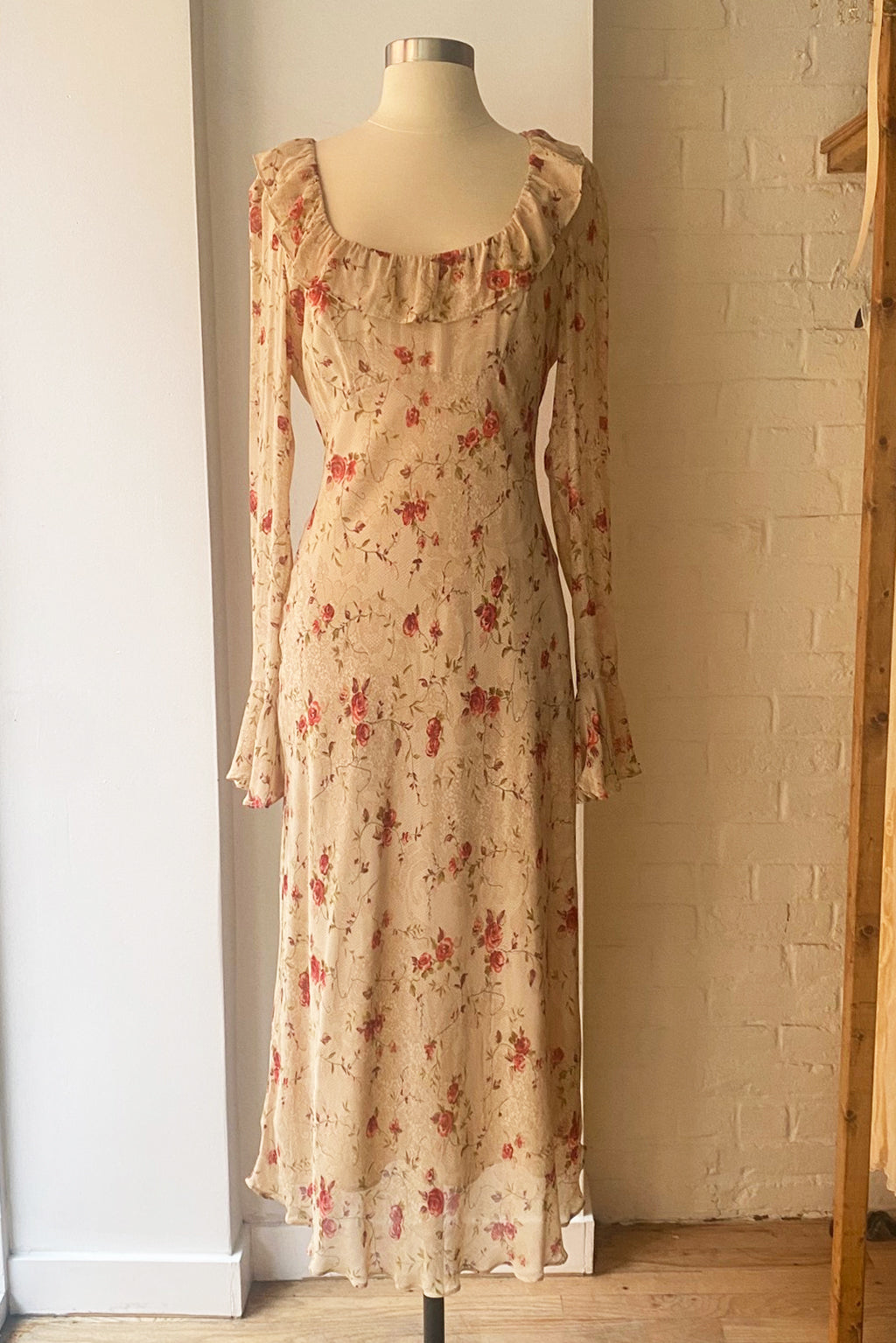 Vintage 90s Antique Rose Maxi Dress