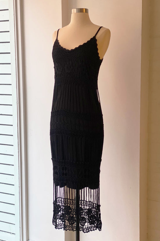 Vintage 90s Black Crochet Maxi Tank Dress