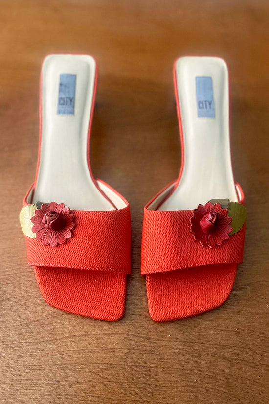 Load image into Gallery viewer, Vintage 90s DKNY Red Flower Mules
