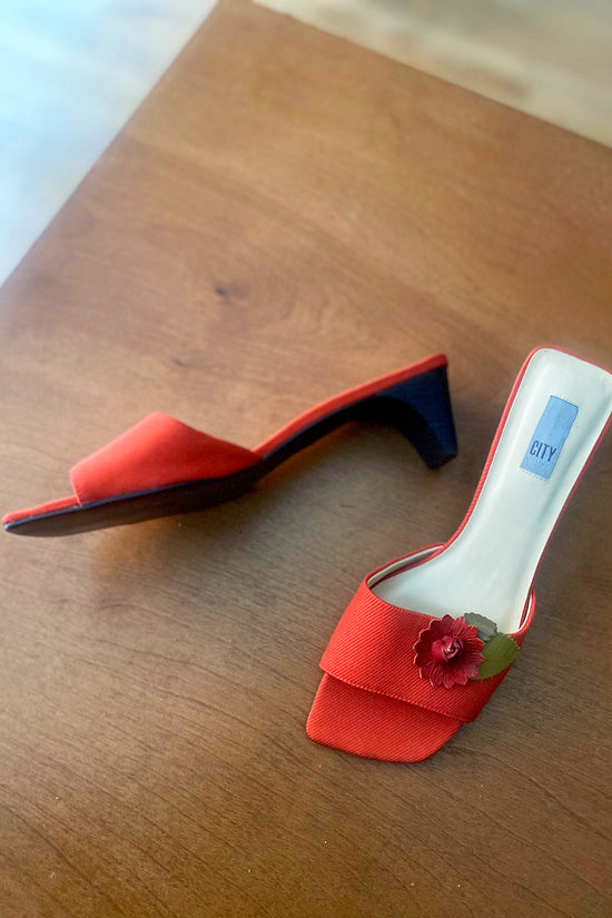 Load image into Gallery viewer, Vintage 90s DKNY Red Flower Mules
