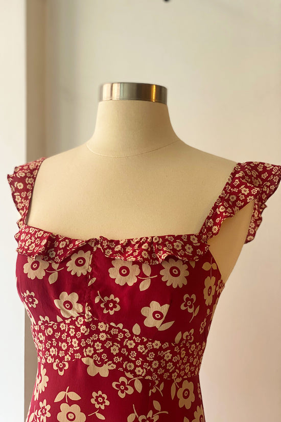 Vintage 90s Nanette Lepore Red Ditsy Floral Midi Dress