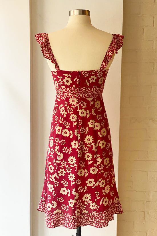 Vintage 90s Nanette Lepore Red Ditsy Floral Midi Dress