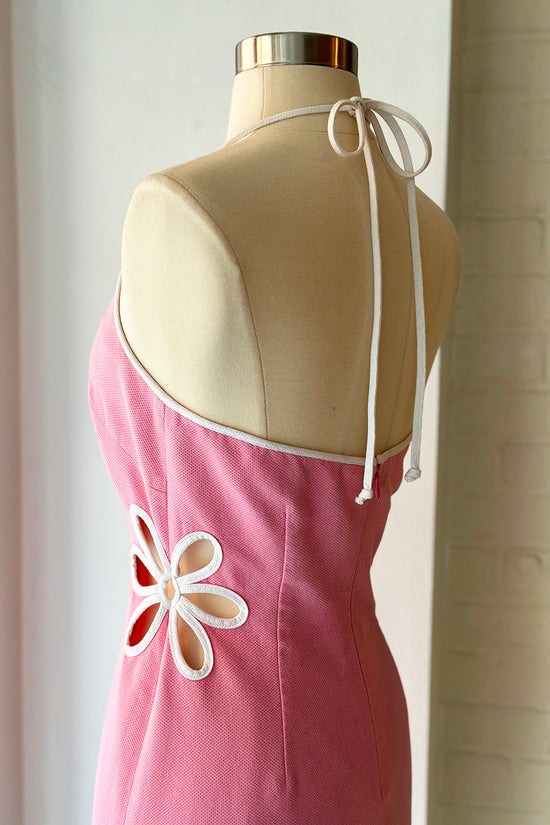 Vintage 90s Pink Flower Cutout Halter Dress
