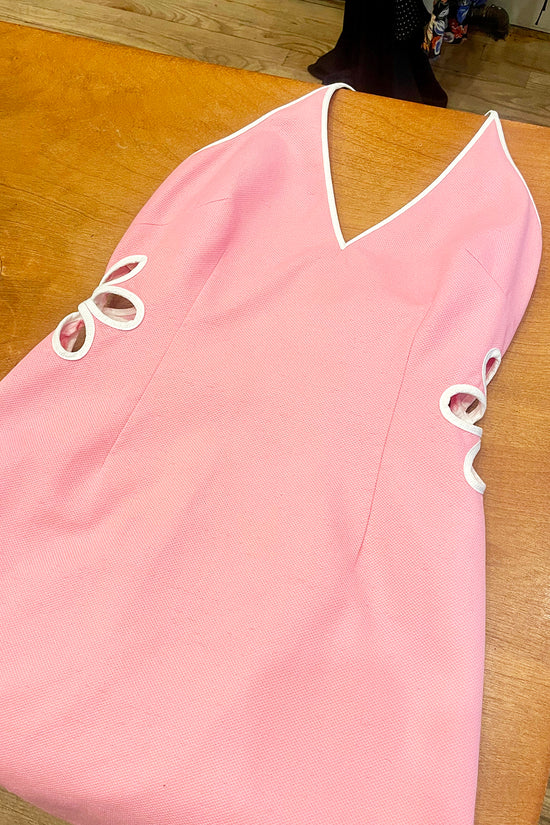 Vintage 90s Pink Flower Cutout Halter Dress