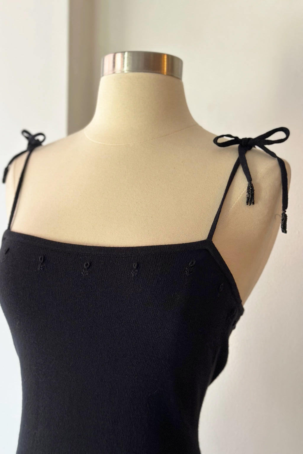 Vintage 90s Ralph Lauren Beaded Knit Tie Shoulder Dress