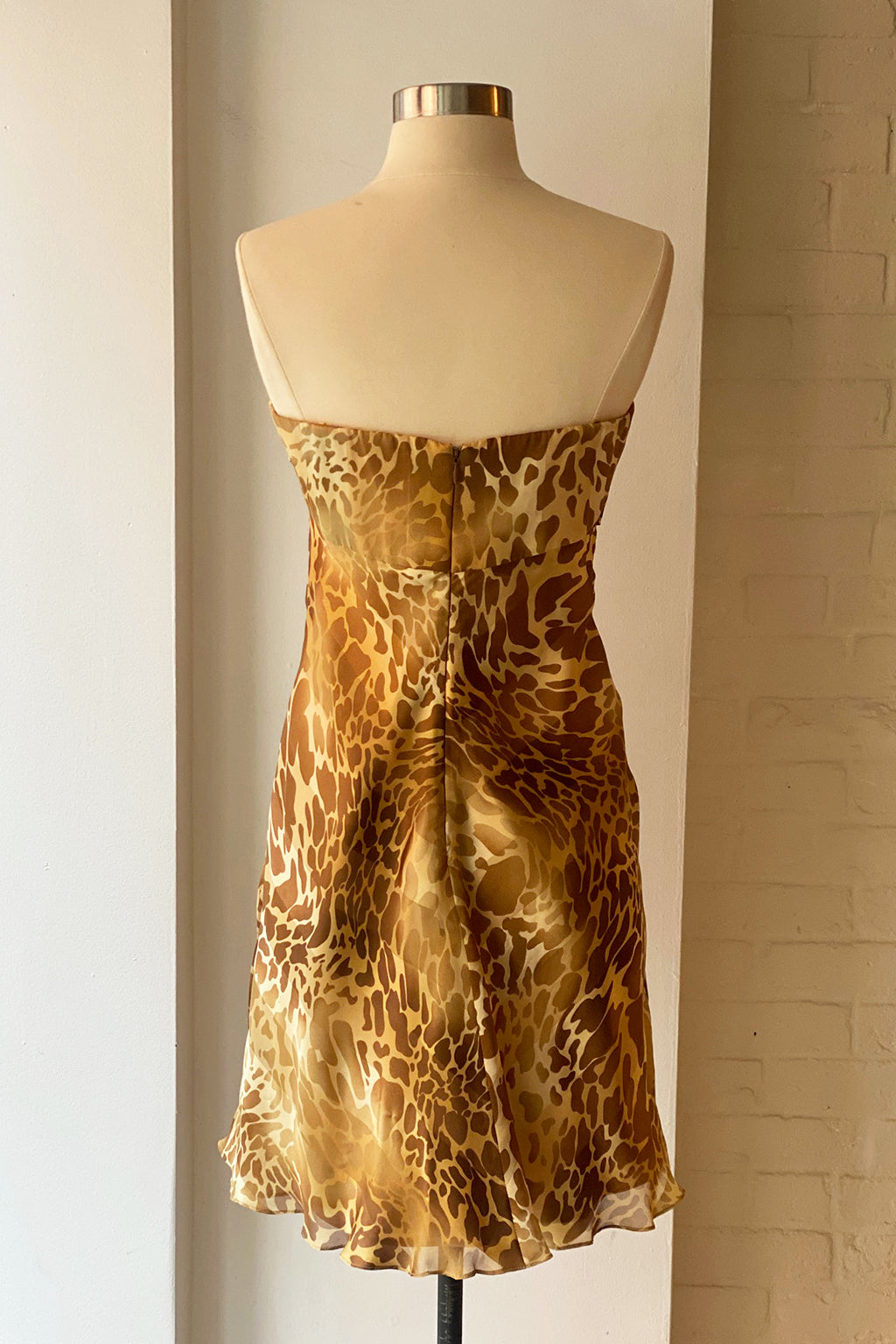Load image into Gallery viewer, Vintage 90s Silk Animal Print Ruffle Bustier Dress
