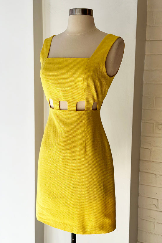 Vintage 90s Yellow Cut Out Mini Dress