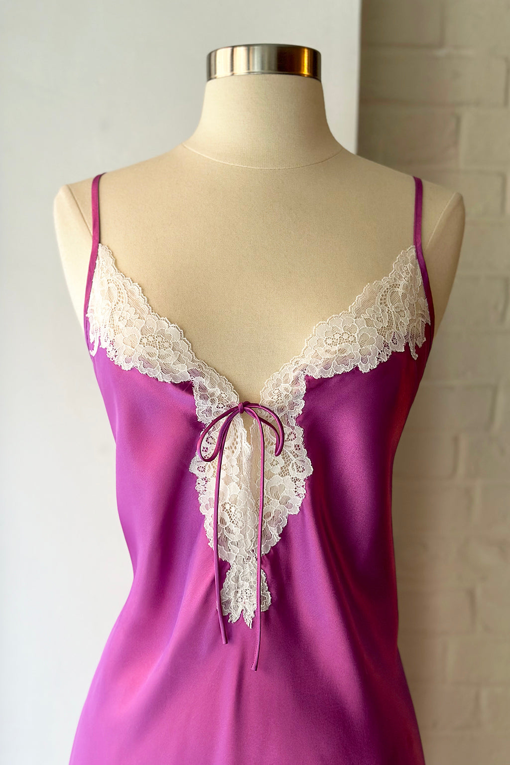 Vintage Oscar de la Renta Orchid Satin & Lace Slip Dress