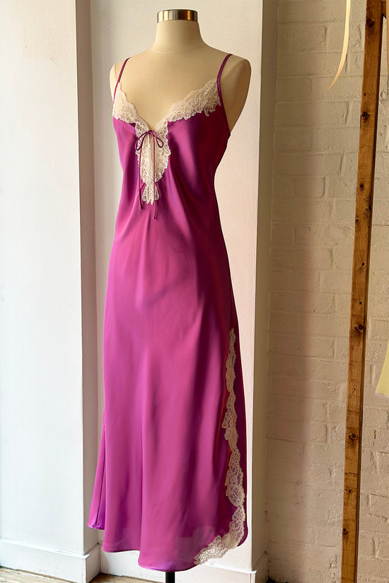 Vintage Oscar de la Renta Orchid Satin & Lace Slip Dress