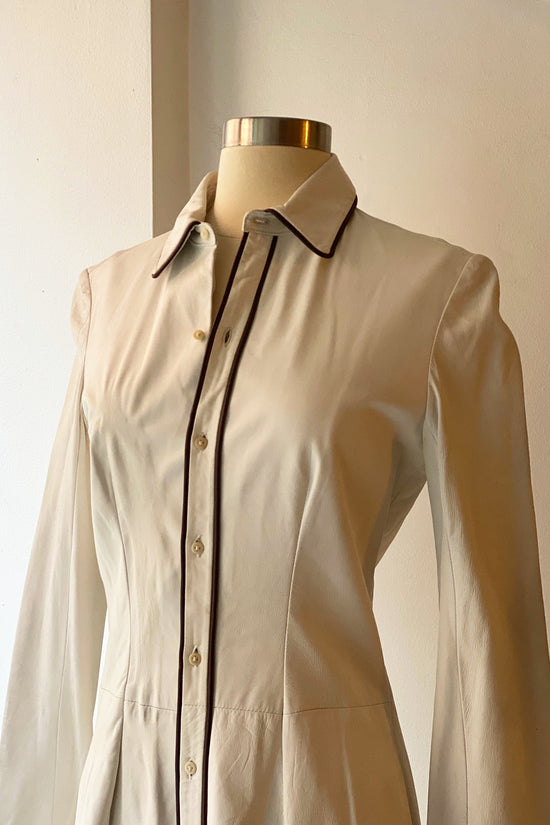 Vintage Ralph Lauren Collection White Lamb Leather Shirt Dress