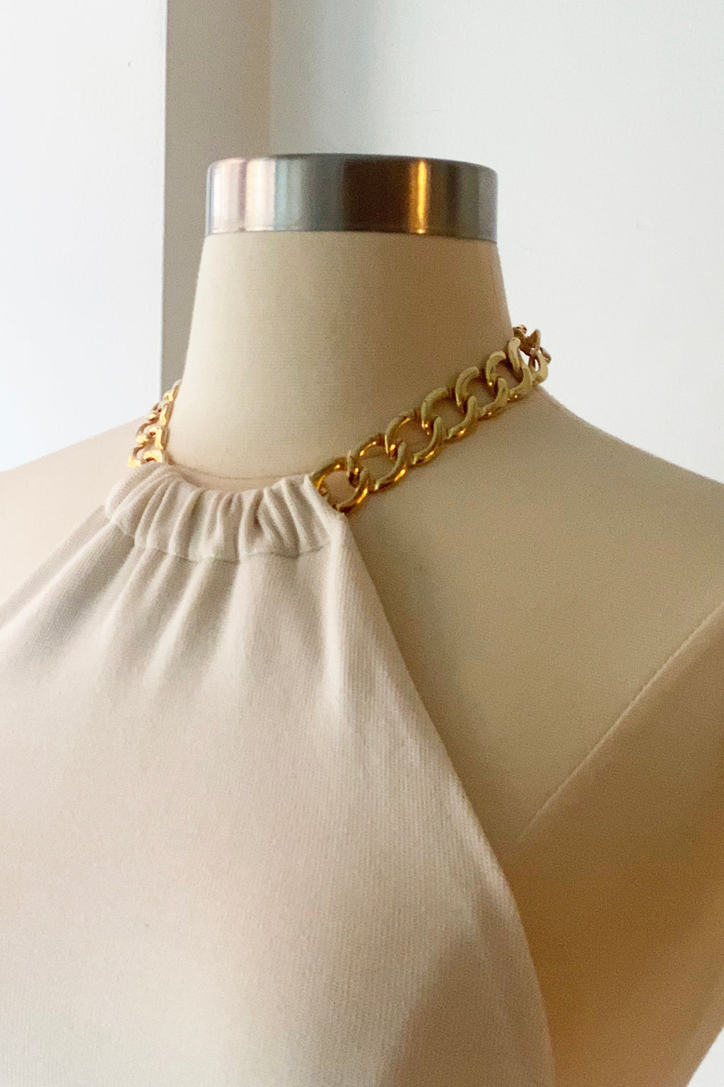 Vintage Ralph Lauren Ivory Gold Chain Silk Knit Halter