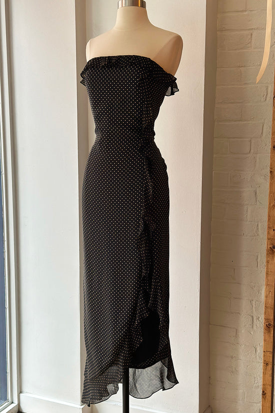 Vintage Ralph Lauren Silk Polka Dot Strapless Maxi Dress
