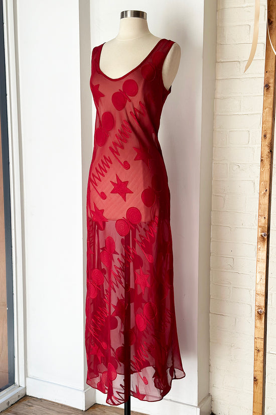 Vintage Victoria's Secret Red Spiral & Star Slip Dress
