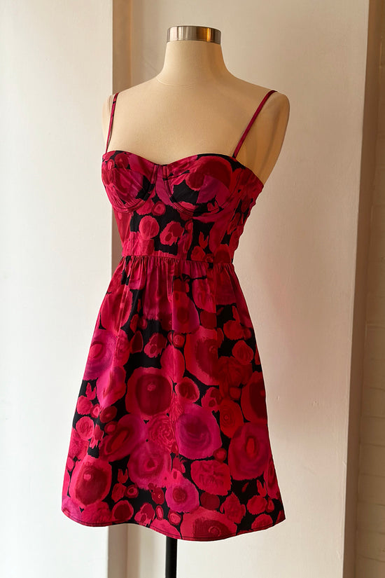 Vintage Y2K Rose Print Bustier Dress