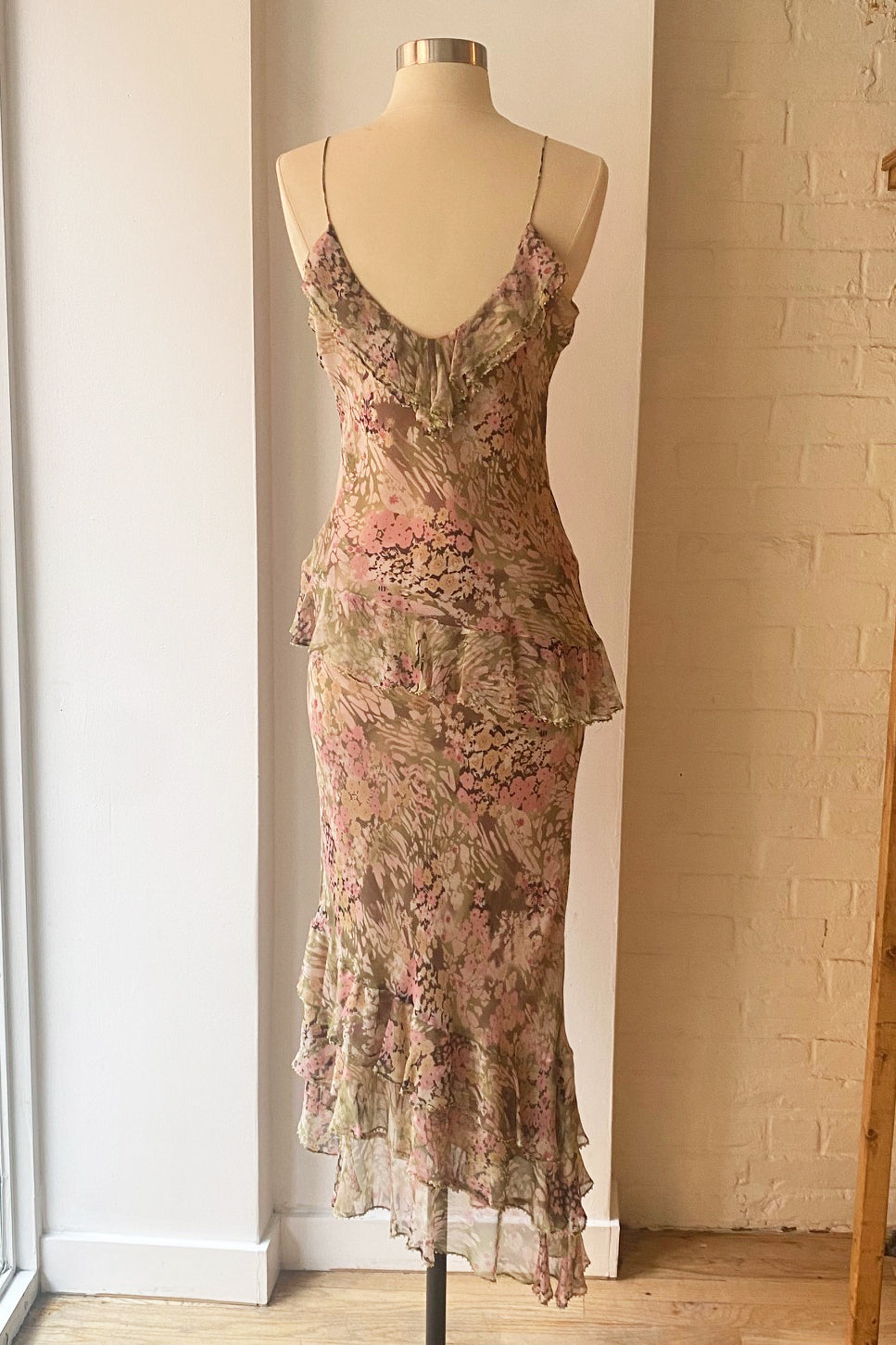 Vintage Y2K Silk Floral Asymmetric Cami & Skirt Set