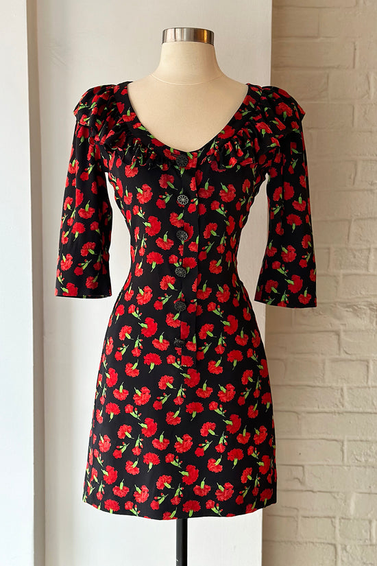 Vintage F/W 1994 Yves Saint Laurent Carnation Print Dress