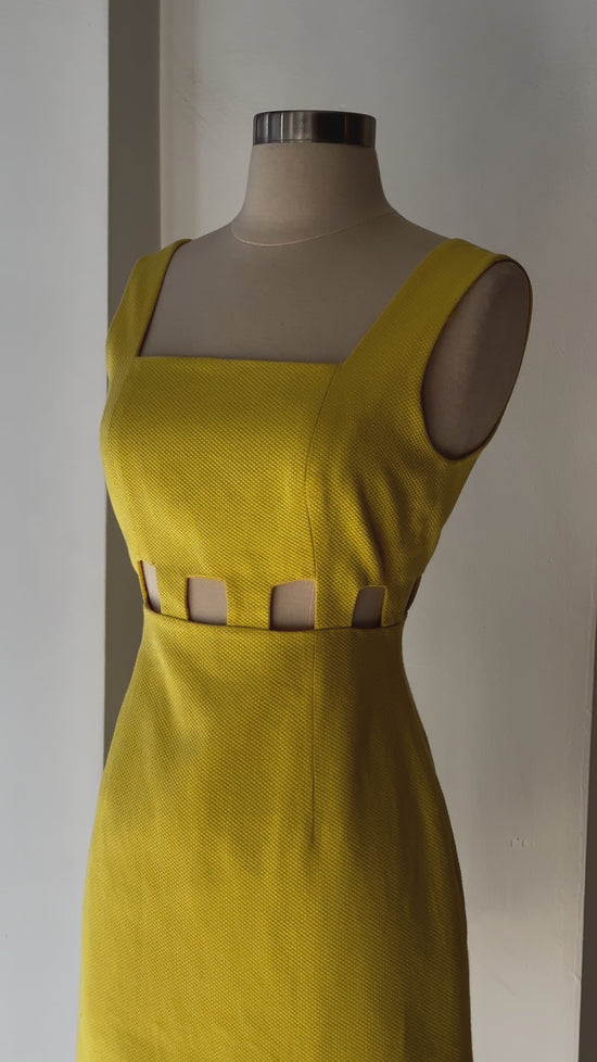 Load and play video in Gallery viewer, Vintage 90s Yellow Cut Out Mini Dress
