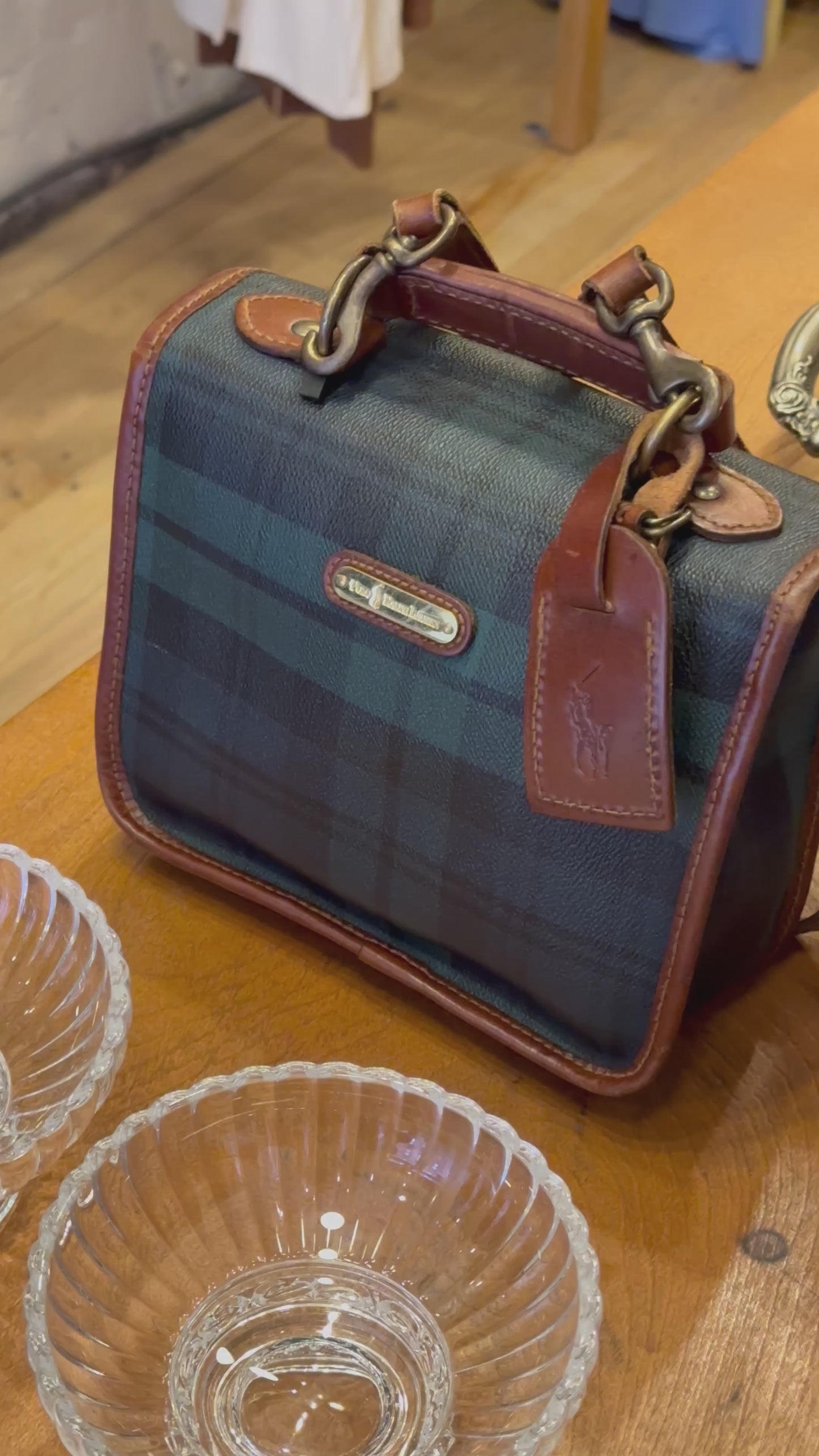 Load and play video in Gallery viewer, Rare Vintage Ralph Lauren Blackwatch Plaid Top Handle Bag
