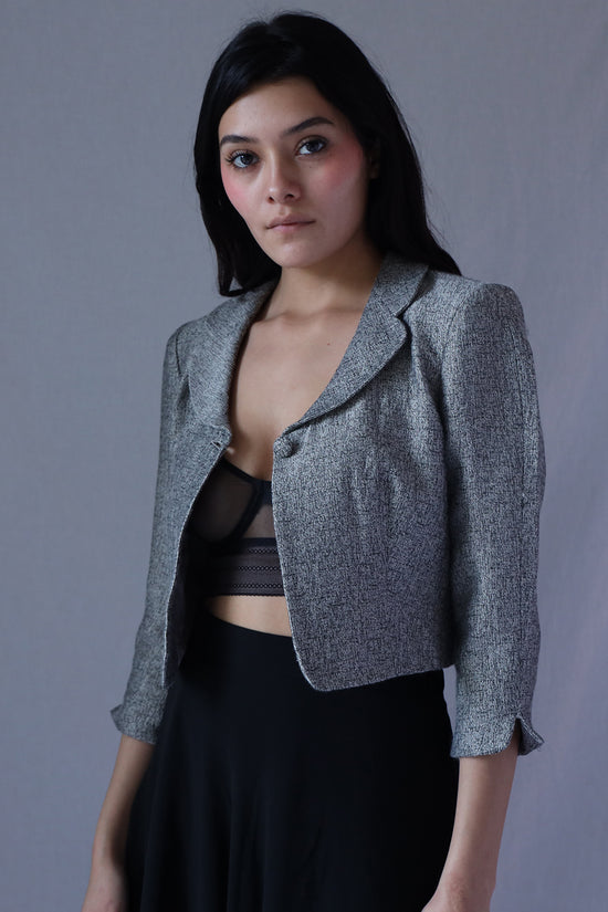 Load image into Gallery viewer, Vintage Cropped Grey Single Button Blazer

