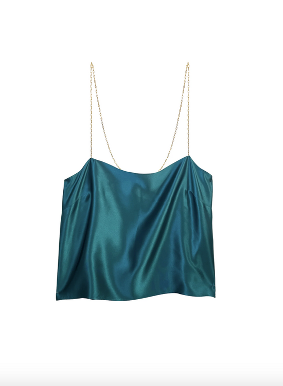 Kat Zarra Turquoise Silk Cami Tank with 14 Karat Gold Chain Straps