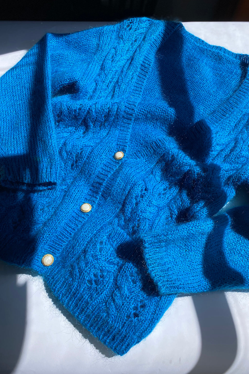 Load image into Gallery viewer, Vintage Bold Blue Mohair Grandma Cardigan
