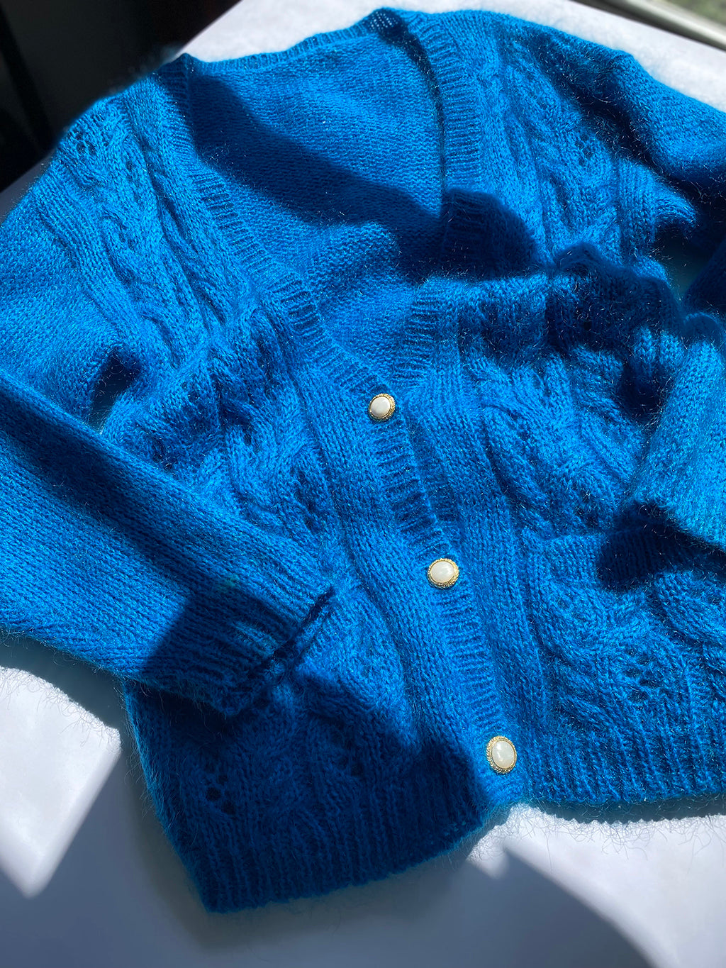 Load image into Gallery viewer, Vintage Bold Blue Mohair Grandma Cardigan
